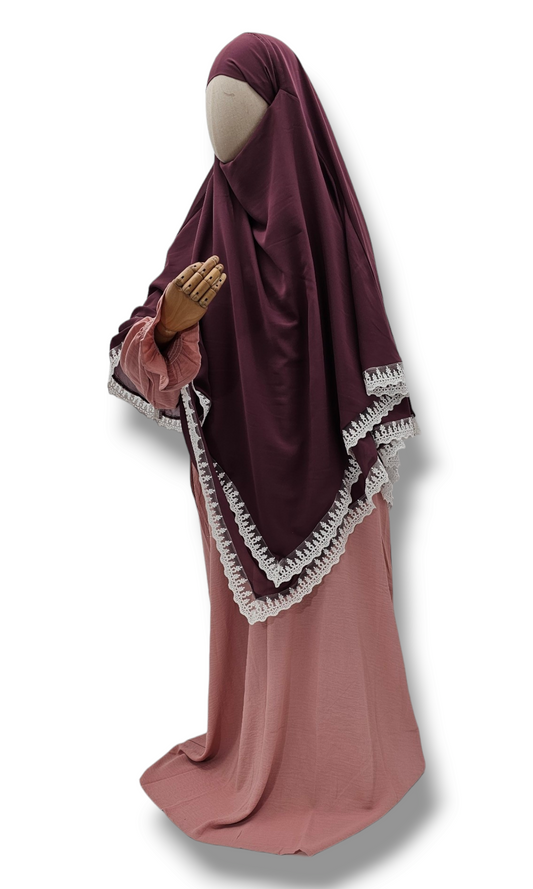 Double layer Diamond Khimar with Lace