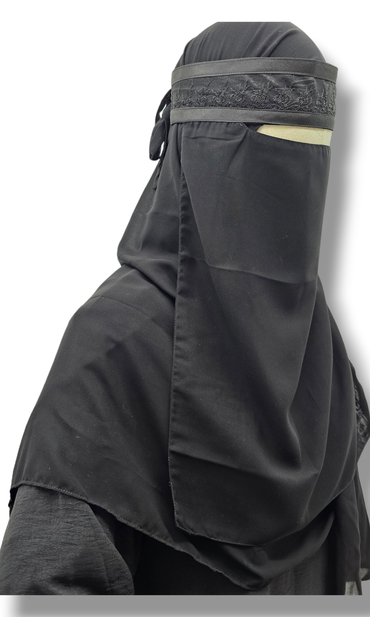 Single Layer Niqab with Satin Trim & Lace
