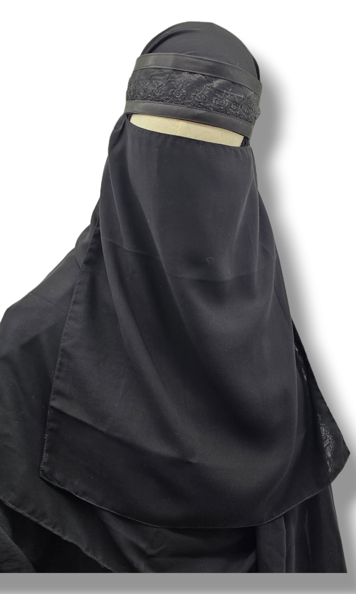 Single Layer Niqab with Satin Trim & Lace