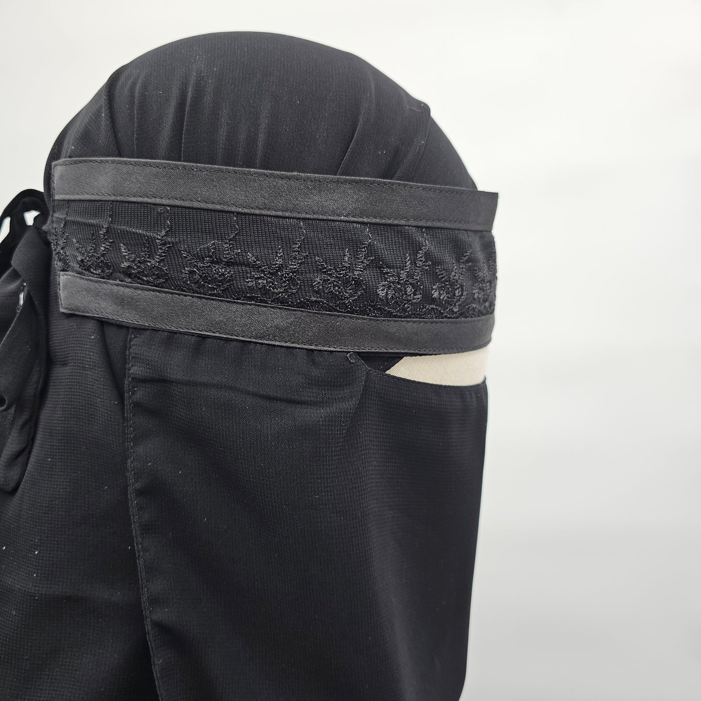 Single Layer Niqab with Satin Trim & Lace