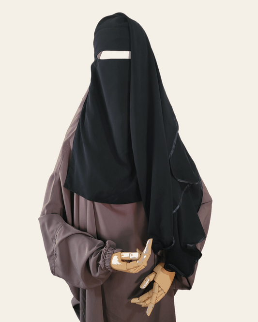 Triple Layer Satin Trim Niqab - Rumaysa Fashionz 