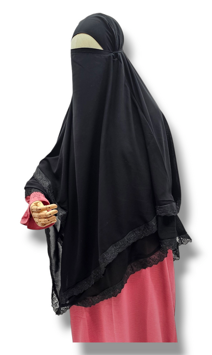 Double layer Diamond Khimar with Lace