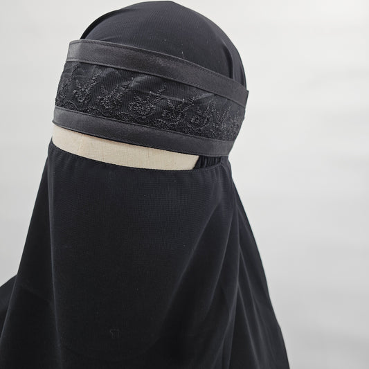 Single Layer Niqab with Satin Trim & Lace
